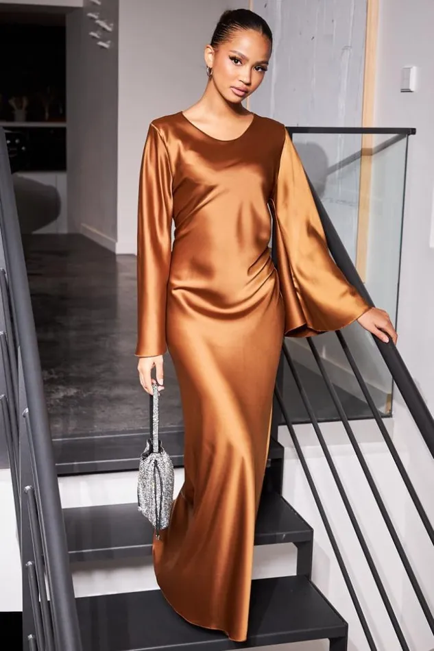 Women Robe Ample Satine Marron Brown Brentiny Paris Short Dresses