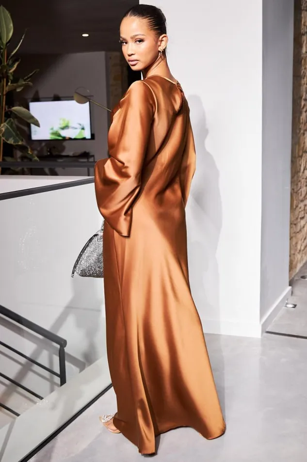 Women Robe Ample Satine Marron Brown Brentiny Paris Short Dresses
