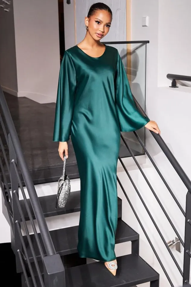 Women Robe Ample Satine Verte Green Brentiny Paris Short Dresses