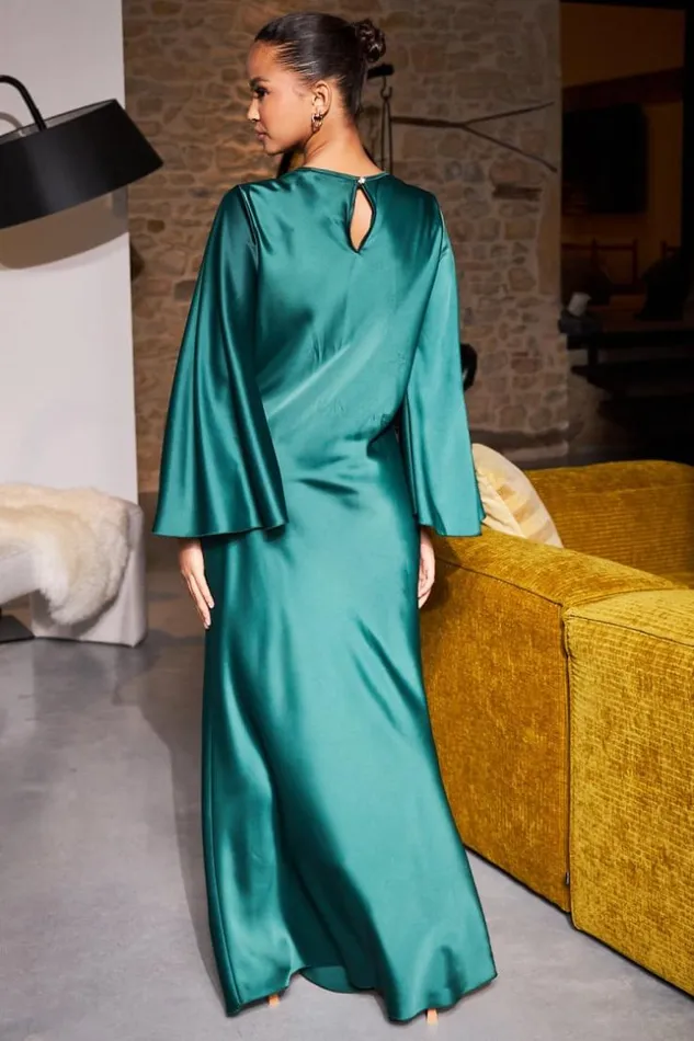 Women Robe Ample Satine Verte Green Brentiny Paris Short Dresses