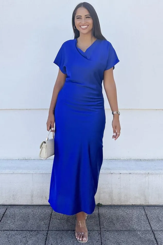 Women Robe Bleu Fonc Longue Satine Blue Brentiny Paris Ceremonial Outfits