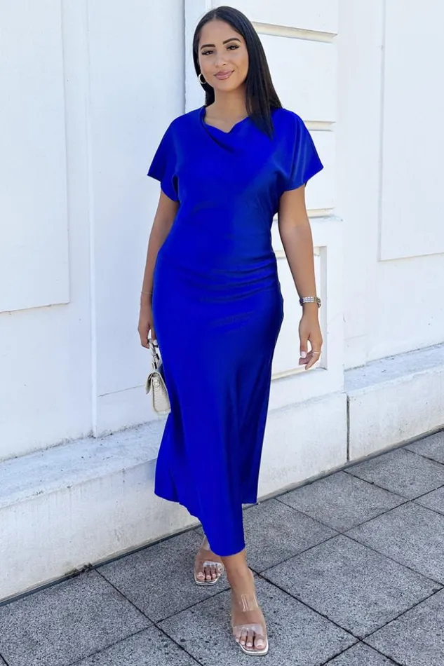 Women Robe Bleu Fonc Longue Satine Blue Brentiny Paris Ceremonial Outfits