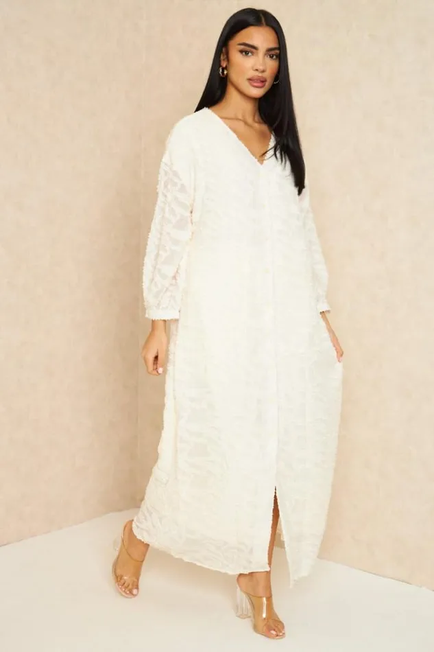 Women Robe Gilet Longue Duveteuse crue Ecru Brentiny Paris Cardigans
