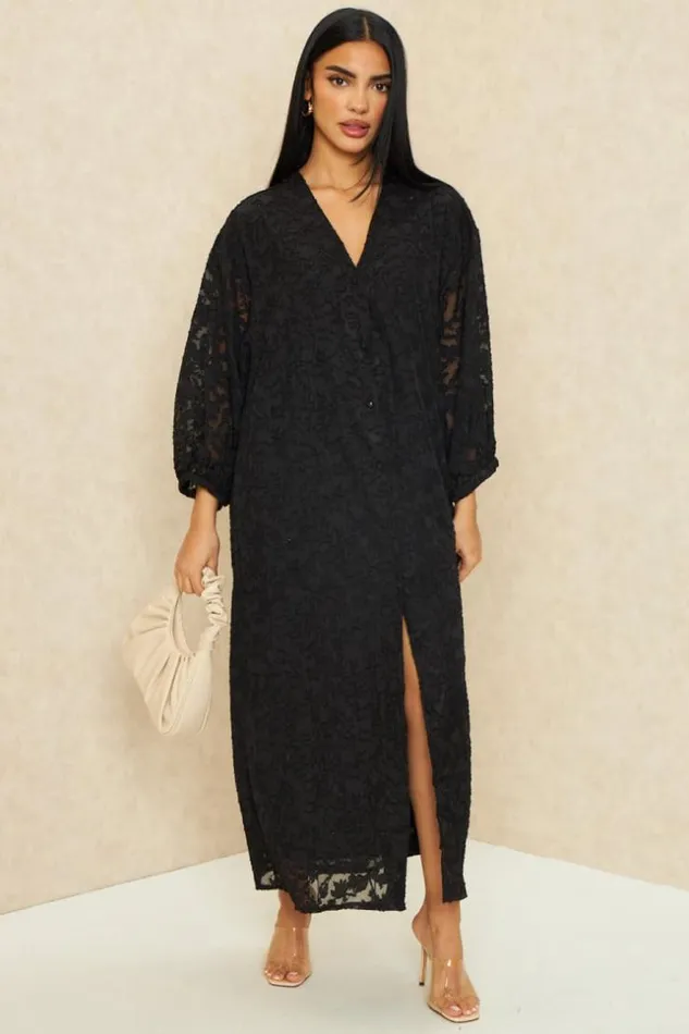 Women Robe Gilet Longue En Voile Brod Noire Black Brentiny Paris Cardigans