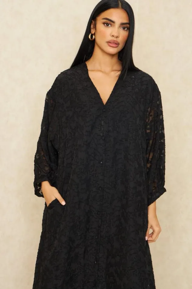 Women Robe Gilet Longue En Voile Brod Noire Black Brentiny Paris Cardigans