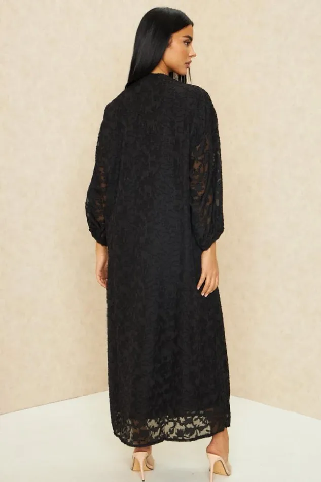 Women Robe Gilet Longue En Voile Brod Noire Black Brentiny Paris Cardigans