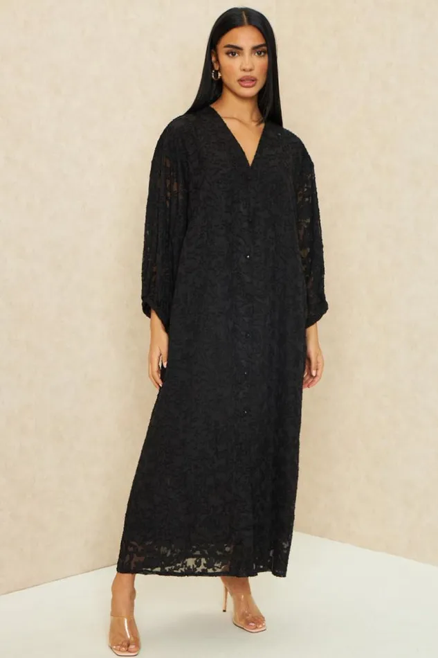 Women Robe Gilet Longue En Voile Brod Noire Black Brentiny Paris Cardigans