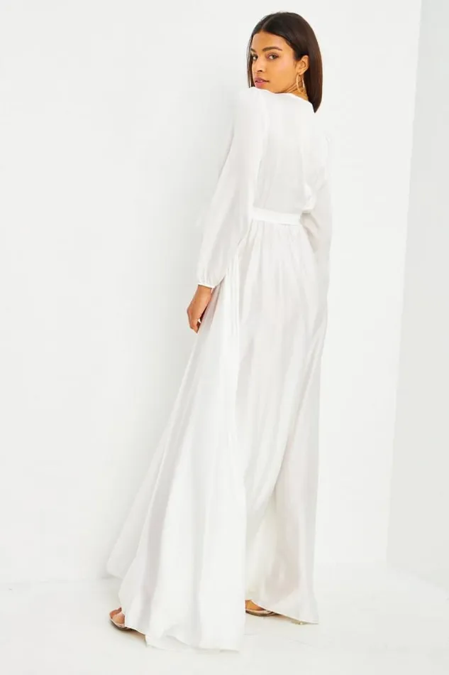 Women Robe Longue Blanche Satine Ceinture White Brentiny Paris Ceremonial Outfits
