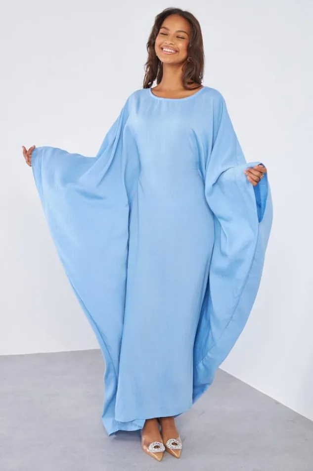 Women Robe Longue Bleue Large Manches ChauveSouris Blue Brentiny Paris Collection Ramadan