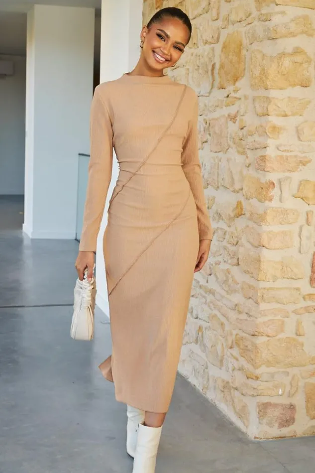 Women Robe Longue Texture Beige Beige Brentiny Paris Short Dresses