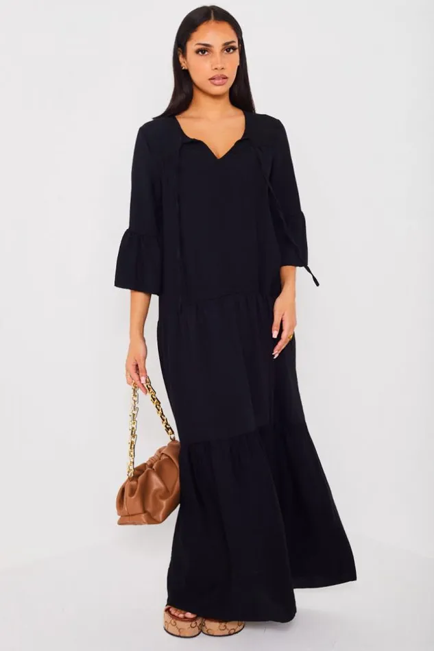 Women Robe Longue vase Noire Black Brentiny Paris Short Dresses