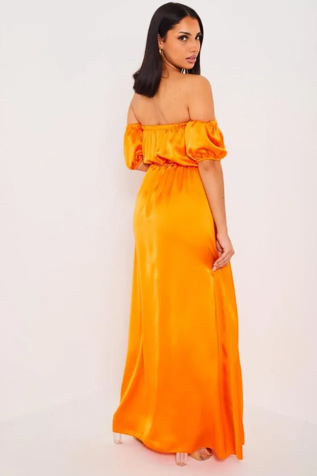 Women Robe Orange Satine Col Bardot Orange Brentiny Paris Short Dresses