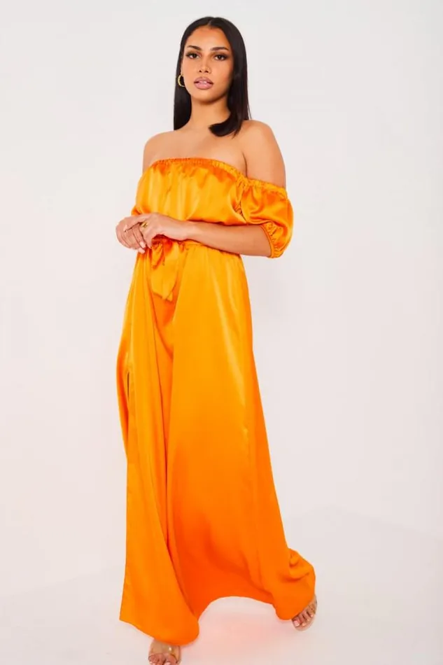 Women Robe Orange Satine Col Bardot Orange Brentiny Paris Short Dresses