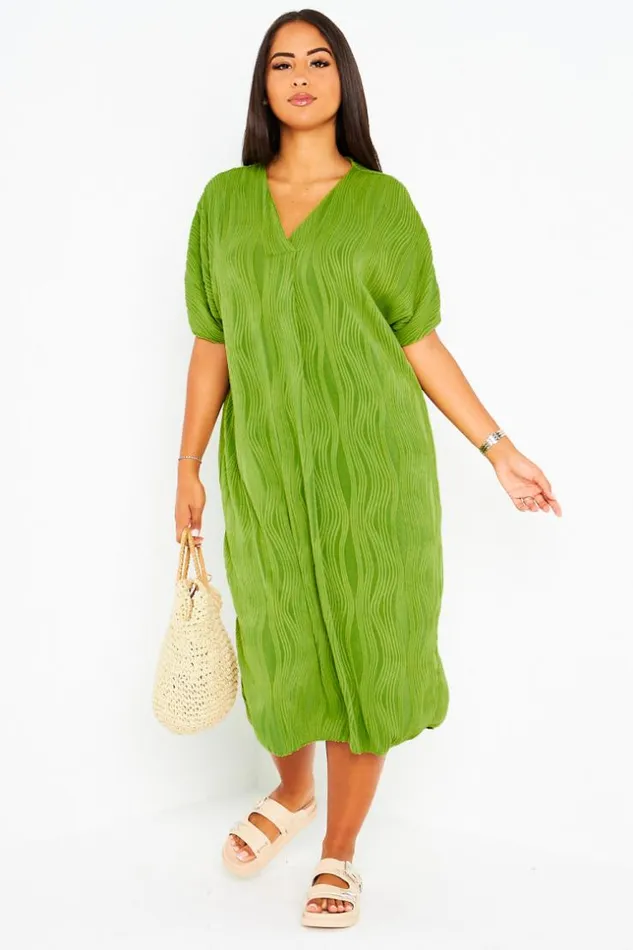 Women Robe Texture Verte Green Brentiny Paris Short Dresses