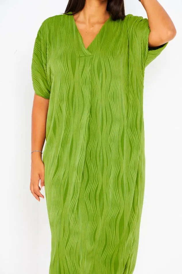 Women Robe Texture Verte Green Brentiny Paris Short Dresses