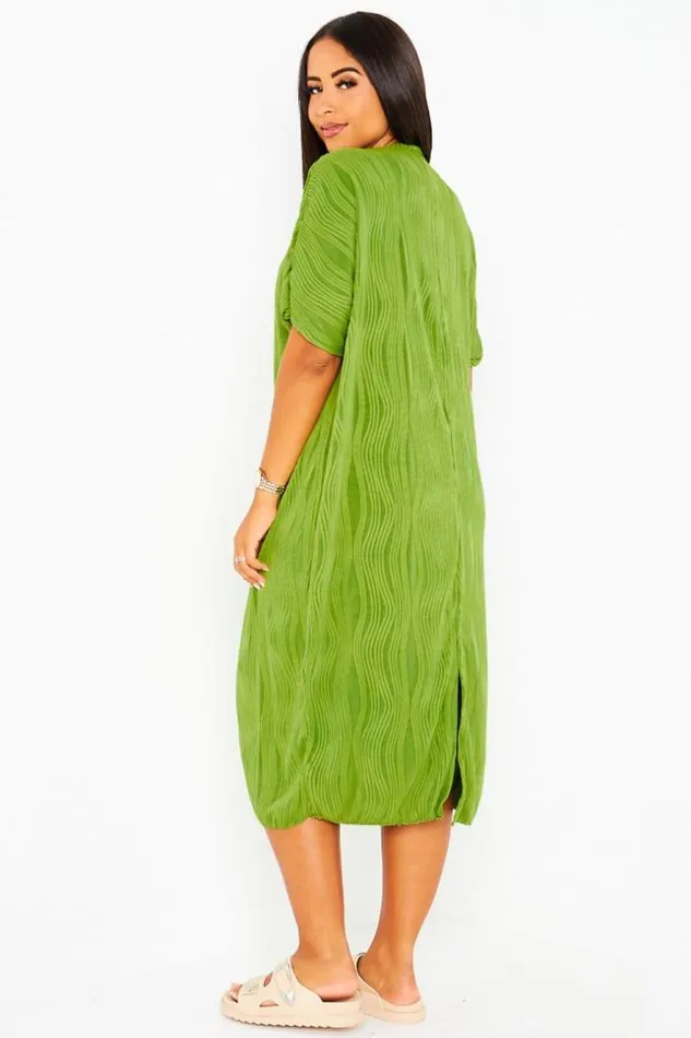 Women Robe Texture Verte Green Brentiny Paris Short Dresses