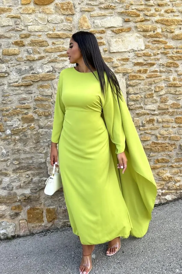 Women Robe Verte Ceinture Empicement Cape Green Brentiny Paris Short Dresses