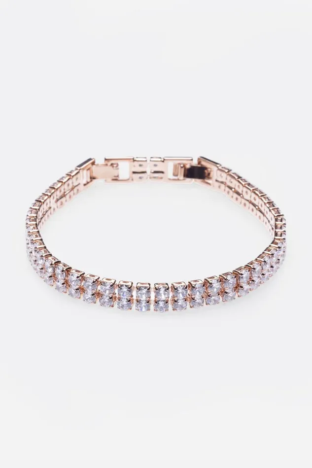 Women Rose Gold Double Layer Tennis Bracelet Roman Jewellery