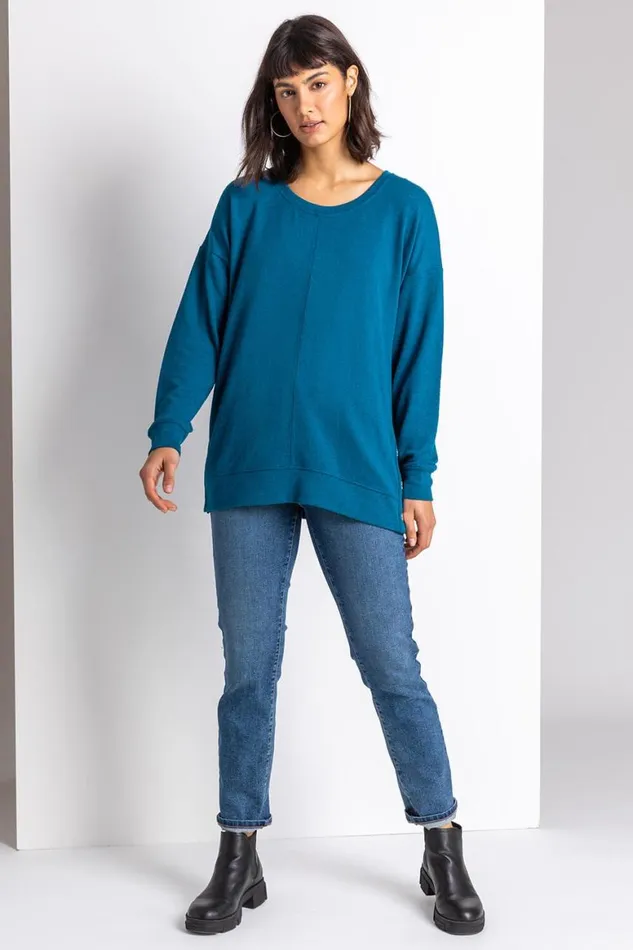 Women Royal Blue Button Side Detail Jersey Top Roman Tops