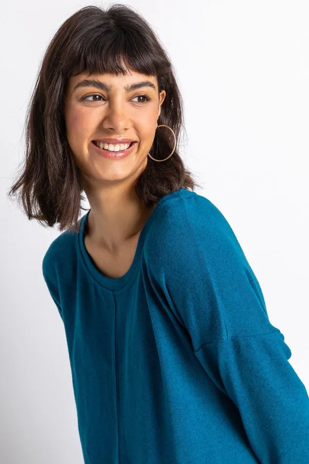 Women Royal Blue Button Side Detail Jersey Top Roman Tops