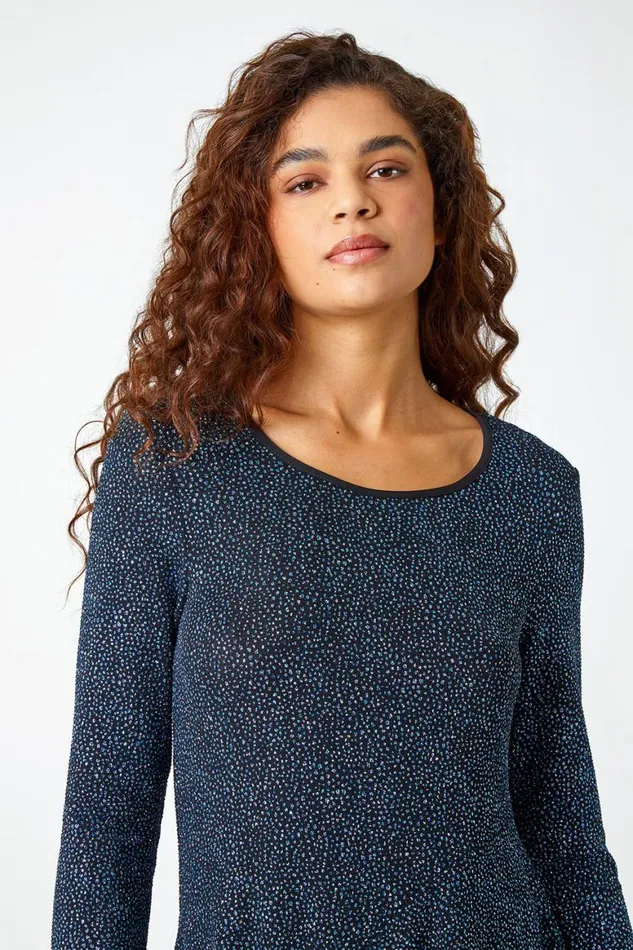 Women Royal Blue Glitter Hanky Hem Tunic Stretch Top Roman Tops
