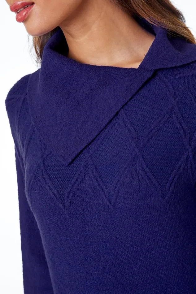 Women Royal Blue Longline Split Neck Jumper Dress Roman Dresses
