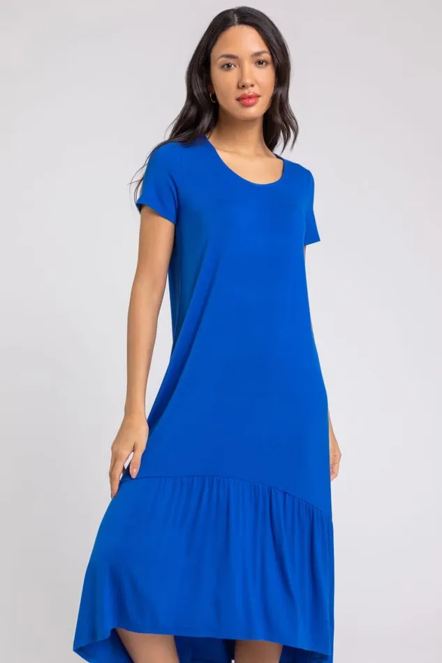 Women Royal Blue Tiered Hem Jersey Midi Dress Roman Dresses