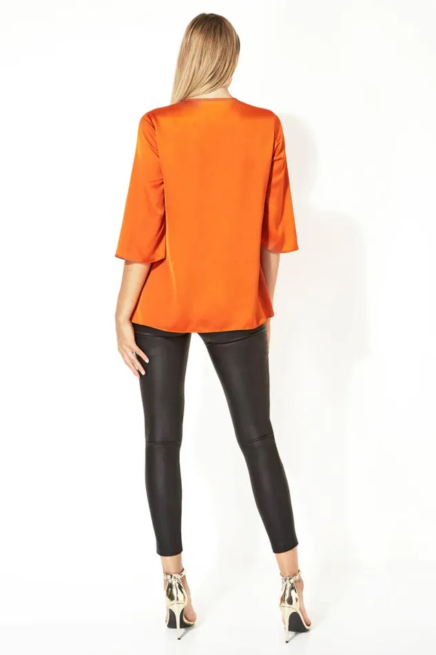 Women Rust Button 34 Sleeve Oversized Top Roman Tops