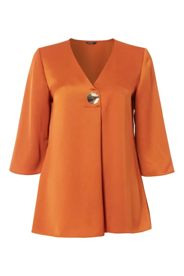 Women Rust Button 34 Sleeve Oversized Top Roman Tops
