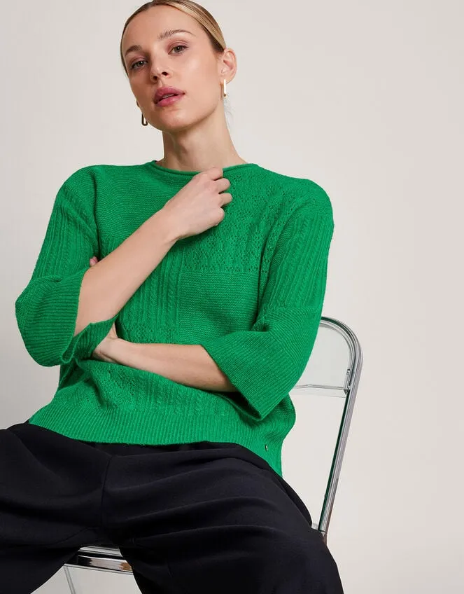 Women San Mixed Knit Jumper Green Monsoon Casualwear