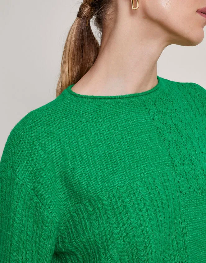 Women San Mixed Knit Jumper Green Monsoon Casualwear