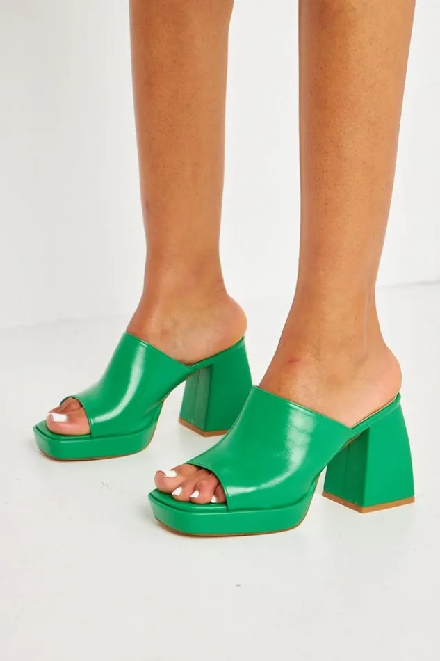 Women Sandales Mules Vertes Talons Larges Green Brentiny Paris Sandals
