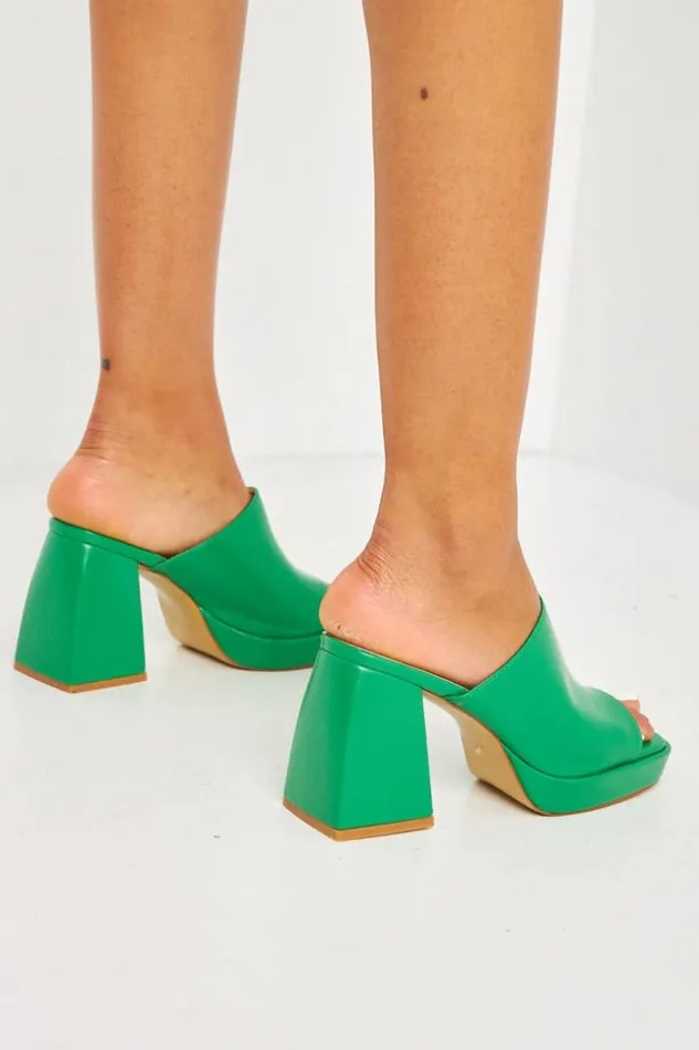 Women Sandales Mules Vertes Talons Larges Green Brentiny Paris Sandals