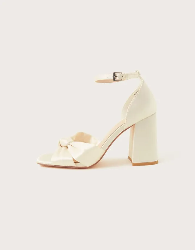 Women Satin Knot Block Heeled Sandals Ivory Monsoon Wedding Shoes