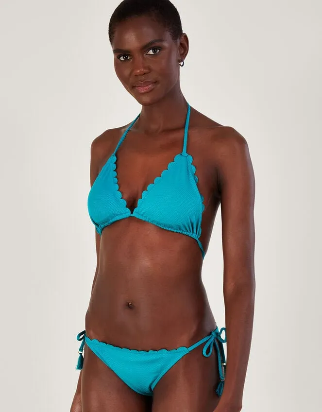Women Scallop Bikini Bottoms In Recycled Polyester Blue Monsoon Beachwear and Swimwear