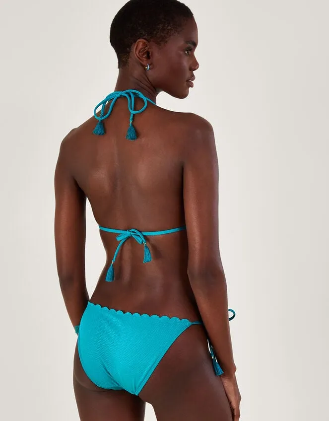 Women Scallop Bikini Bottoms In Recycled Polyester Blue Monsoon Beachwear and Swimwear