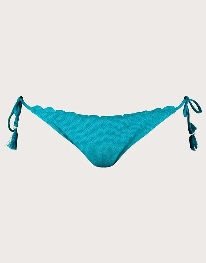 Women Scallop Bikini Bottoms In Recycled Polyester Blue Monsoon Beachwear and Swimwear