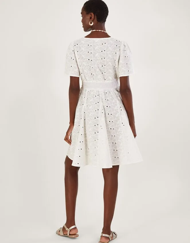 Women Schiffli VNeck Pleated Short Dress White Monsoon Dresses
