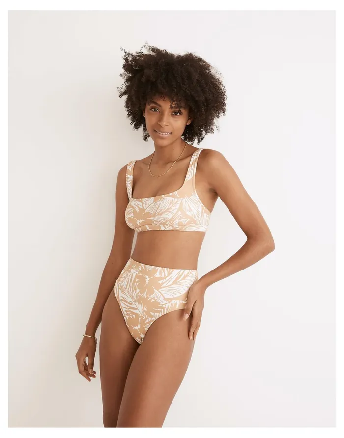 Women Second Wave High Cut Cheeky Bikini Bottom In Palm Leaves Earthen Sand Madewell Swim