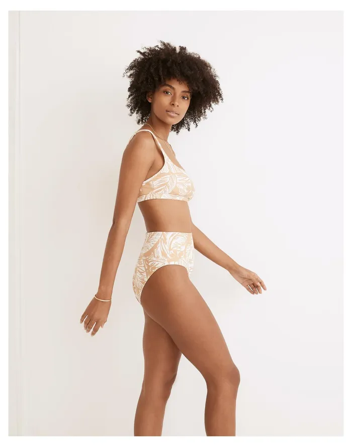 Women Second Wave High Cut Cheeky Bikini Bottom In Palm Leaves Earthen Sand Madewell Swim Women Second Wave High Cut Cheeky Bikini Bottom In Palm Leaves Earthen Sand Madewell Swim
