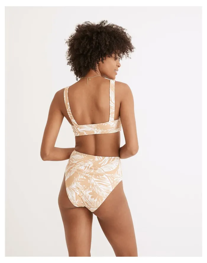 Women Second Wave High Cut Cheeky Bikini Bottom In Palm Leaves Earthen Sand Madewell Swim Women Second Wave High Cut Cheeky Bikini Bottom In Palm Leaves Earthen Sand Madewell Swim