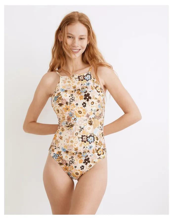 Women Second Wave High Neck One Piece Swimsuit Dusty Blush Madewell Swim
