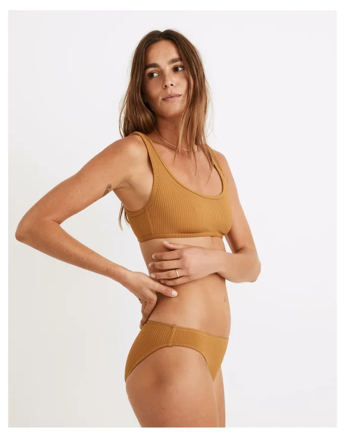 Women Second Wave Ribbed Pullover Bikini Top Antique Gold Madewell Swim Women Second Wave Ribbed Pullover Bikini Top Antique Gold Madewell Swim