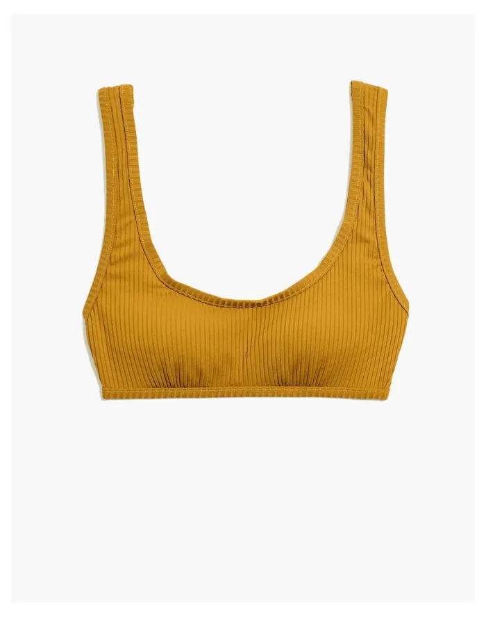 Women Second Wave Ribbed Pullover Bikini Top Antique Gold Madewell Swim Women Second Wave Ribbed Pullover Bikini Top Antique Gold Madewell Swim