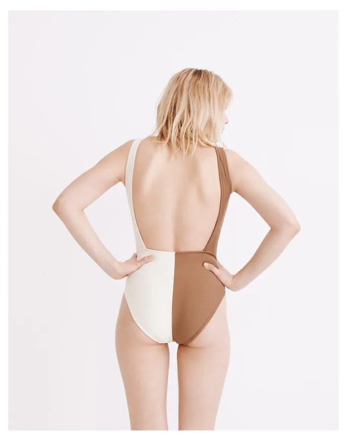 Women Second Wave Square Neck Tank One Piece Swimsuit In Colorblock Weathered Walnut Madewell Swim Women Second Wave Square Neck Tank One Piece Swimsuit In Colorblock Weathered Walnut Madewell Swim
