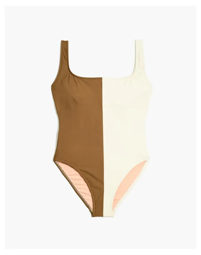 Women Second Wave Square Neck Tank One Piece Swimsuit In Colorblock Weathered Walnut Madewell Swim Women Second Wave Square Neck Tank One Piece Swimsuit In Colorblock Weathered Walnut Madewell Swim
