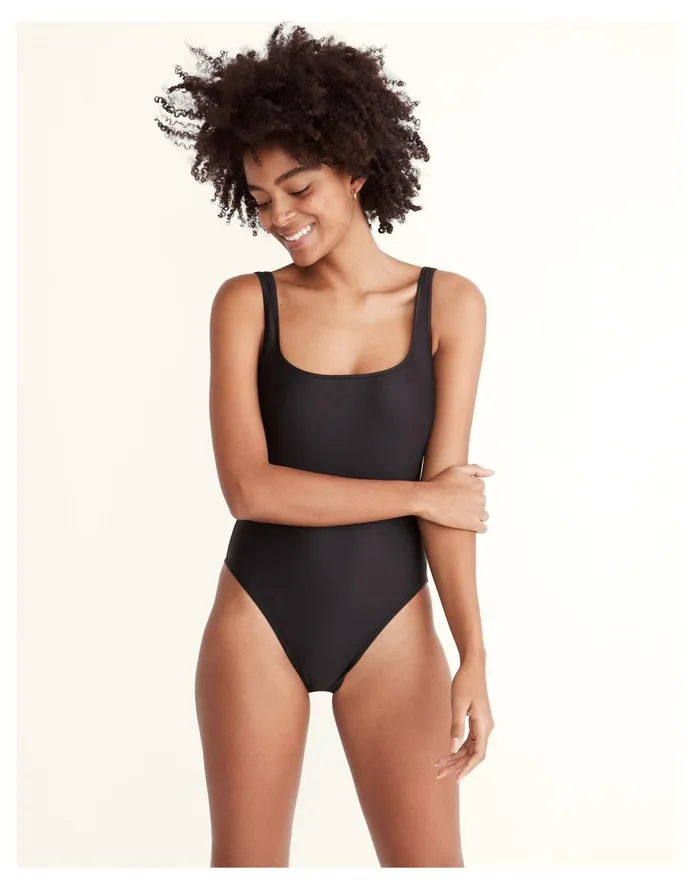 Women Second Wave Square Neck Tank One Piece Swimsuit True Black Madewell Swim