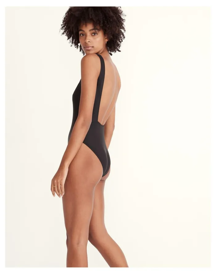 Women Second Wave Square Neck Tank One Piece Swimsuit True Black Madewell Swim Women Second Wave Square Neck Tank One Piece Swimsuit True Black Madewell Swim