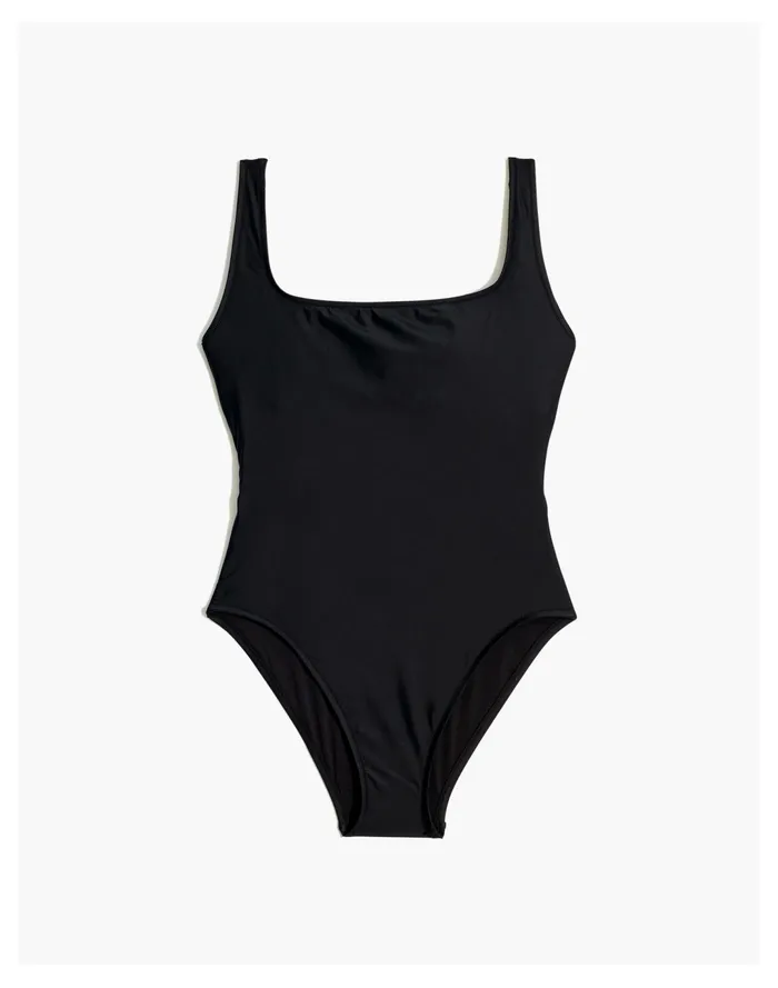 Women Second Wave Square Neck Tank One Piece Swimsuit True Black Madewell Swim Women Second Wave Square Neck Tank One Piece Swimsuit True Black Madewell Swim