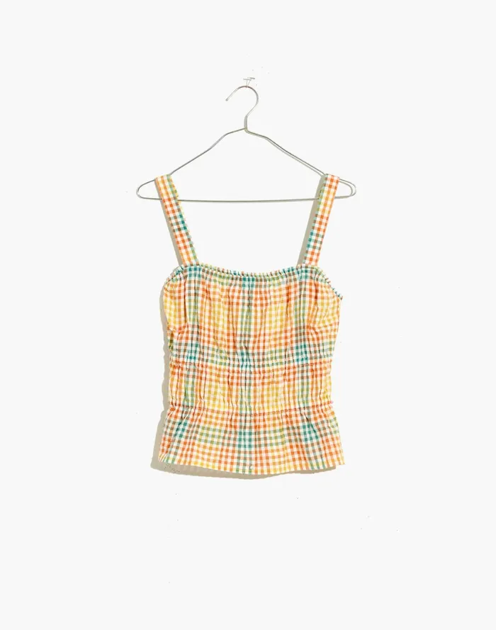 Women Seersucker Sophia Peplum Tank In Rainbow Gingham Check Polished Jade Madewell Tops and Shirts Women Seersucker Sophia Peplum Tank In Rainbow Gingham Check Polished Jade Madewell Tops and Shirts